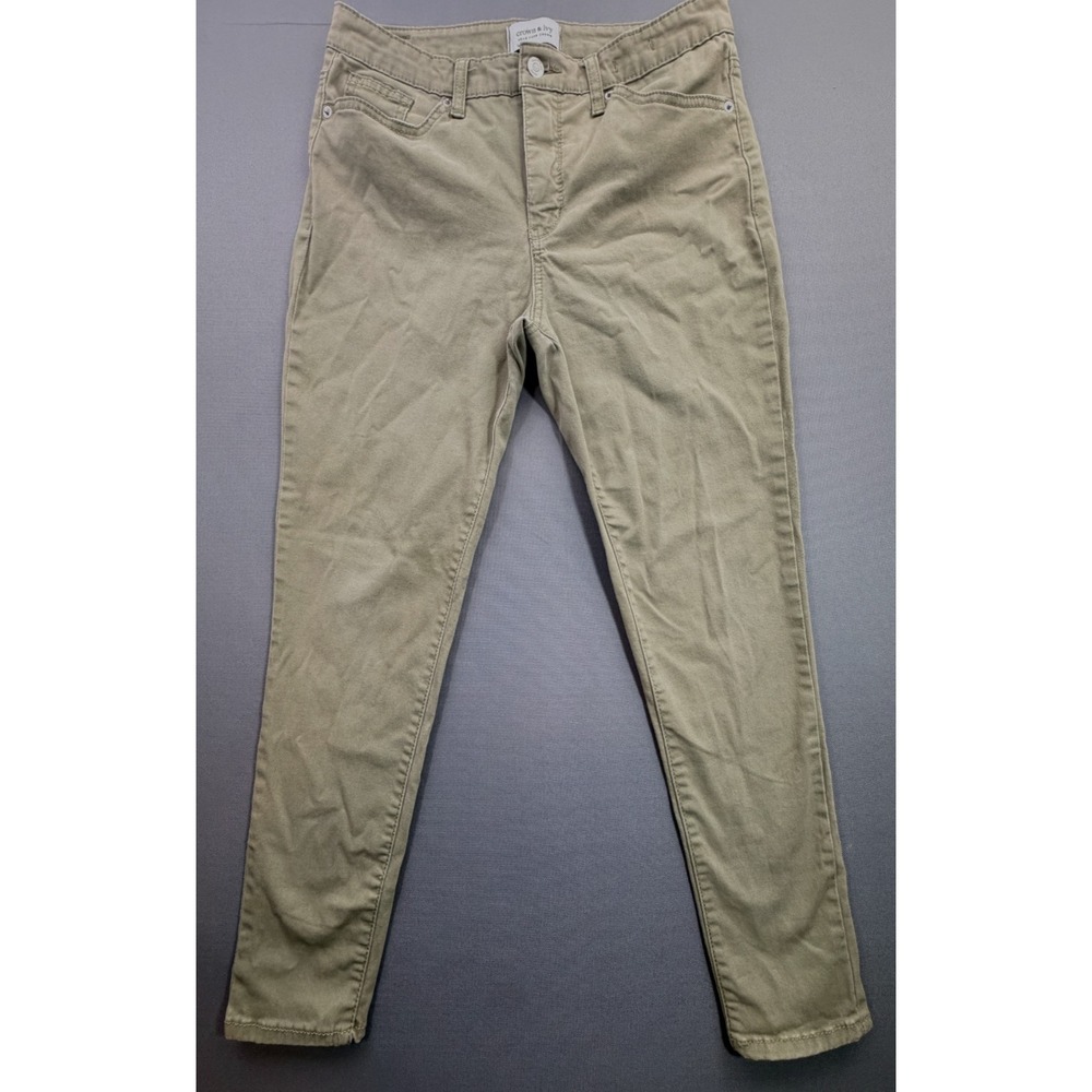 Crown & Ivy High Rise Skinny Jeans Olive Green Stretch Denim Pants | Women's 8R